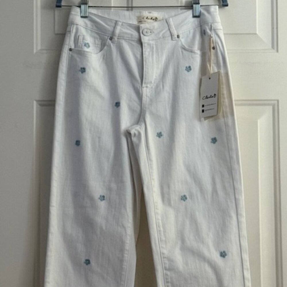 Charlie B white embroidered flower pants
